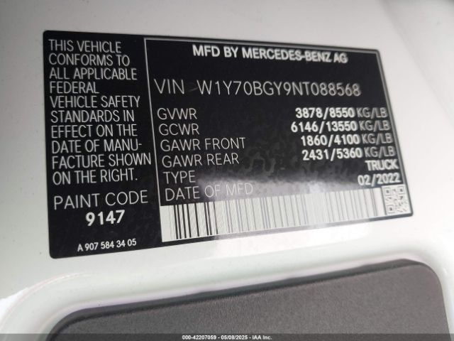 W1Y70BGY9NT088568 Mercedes-Benz Sprinter 1500 Standard Roof I4