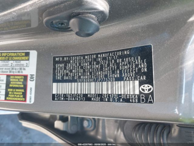 5YFBURHE7JP775209 Toyota COROLLA SE