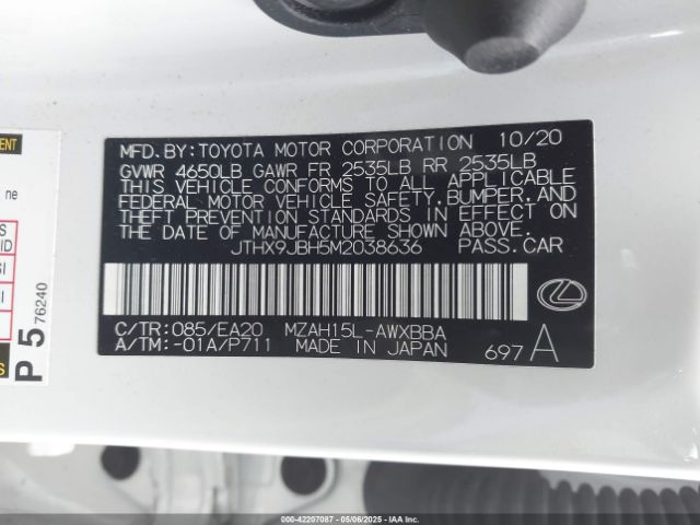 JTHX9JBH5M2038636 Lexus UX 250H