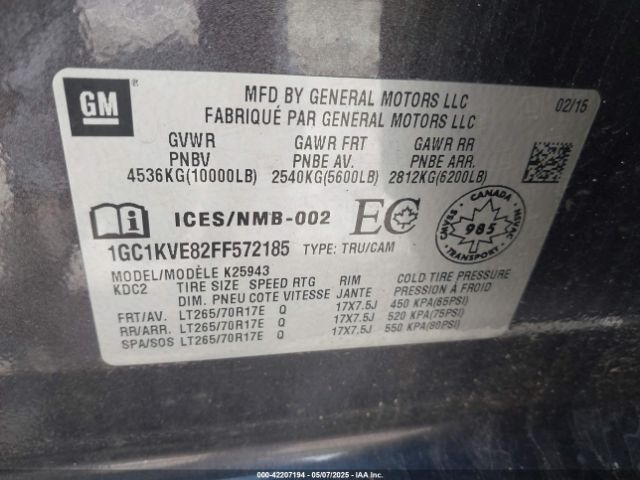 1GC1KVE82FF572185 Chevrolet Silverado 2500hd Lt