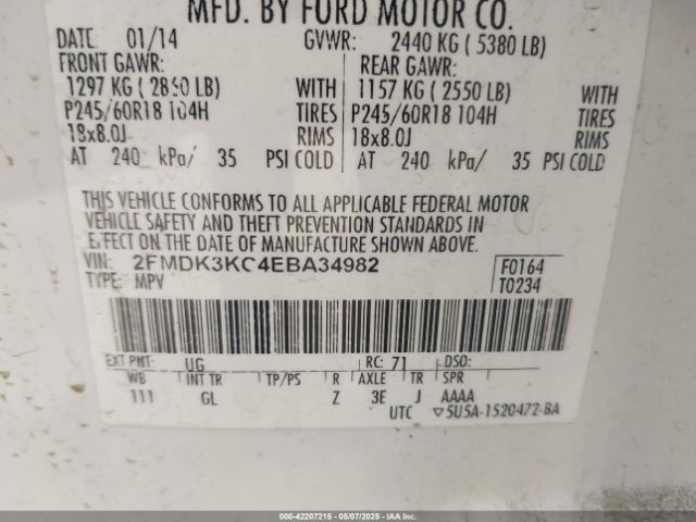 2FMDK3KC4EBA34982 Ford Edge