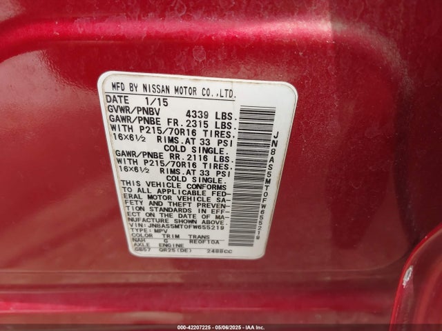 JN8AS5MT0FW655219 Nissan Rogue Select S