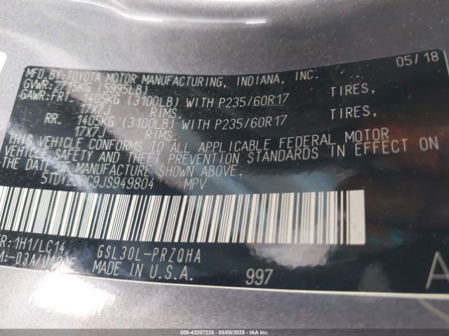 2018 TOYOTA SIENNA 5TDYZ3DC9JS949804 Photo 8