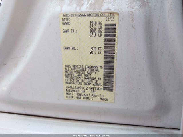 1N4AL3AP0FC246780 Nissan Altima 2.5 Sv