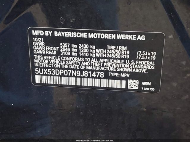 5UX53DP07N9J81478 BMW X3 Xdrive30i