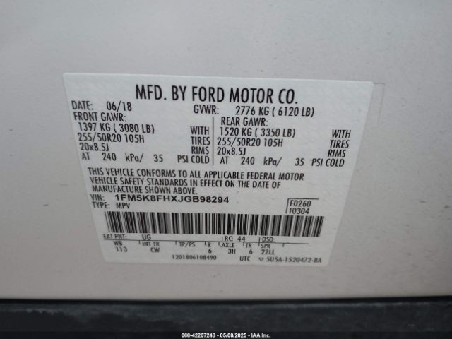 1FM5K8FHXJGB98294 Ford Explorer Limited