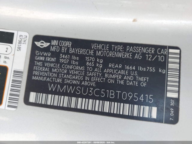 2011 MINI COOPER WMWSU3C51BT095415 Photo 8