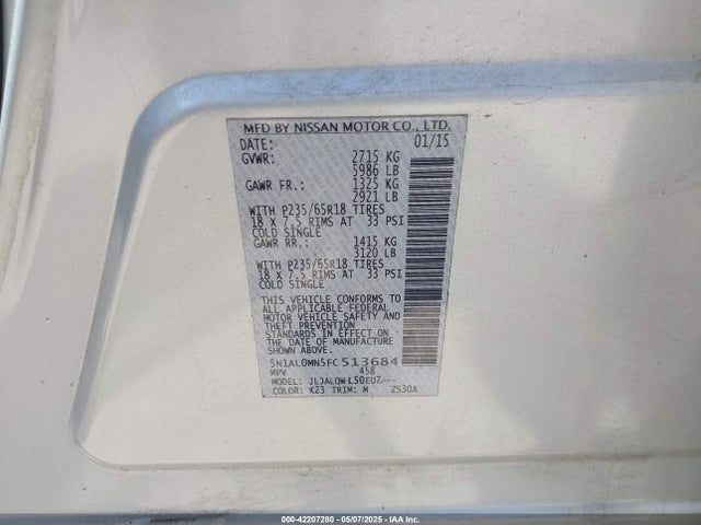 Infiniti QX60 2015 5N1AL0MN5FC513684 Image 9