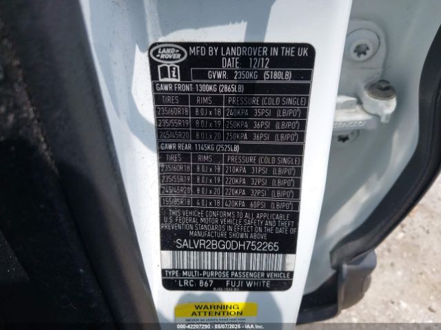 2013 LAND ROVER RANGE ROVER EVOQUE SALVR2BG0DH752265 Photo 8