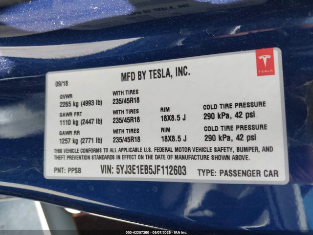 2018 TESLA MODEL 3 5YJ3E1EB5JF112603 Photo 8