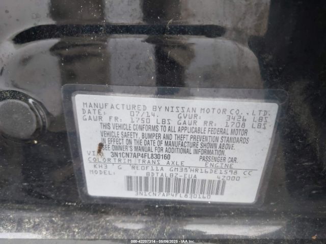 3N1CN7AP4FL830160 Nissan Versa 1.6 Sv