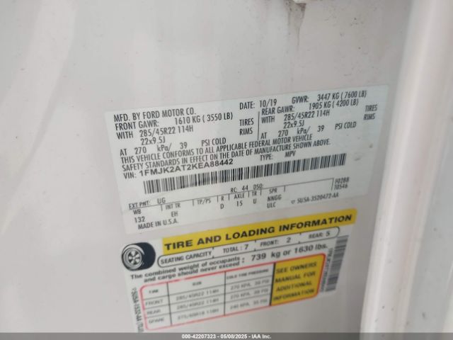 1FMJK2AT2KEA88442 Ford Expedition Max Limited