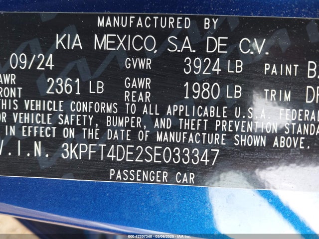 KIA K4 Lxs 2025 3KPFT4DE2SE033347 Image 9
