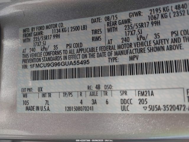 1FMCU9G96GUA55495 Ford 2016