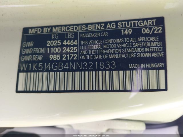 W1K5J4GB4NN321833 Mercedes-Benz m260