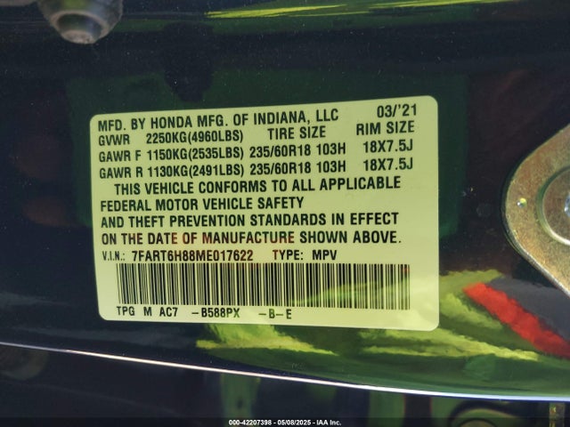 7FART6H88ME017622 Honda Cr-v Hybrid Ex-l