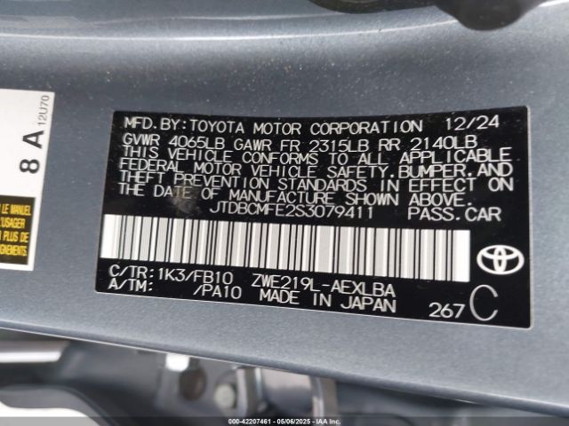 JTDBCMFE2S3079411 Toyota Corolla Hybrid Le