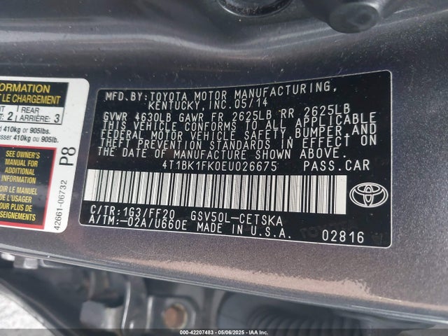 Toyota Camry Se V6 2014 4T1BK1FK0EU026675 Image 9