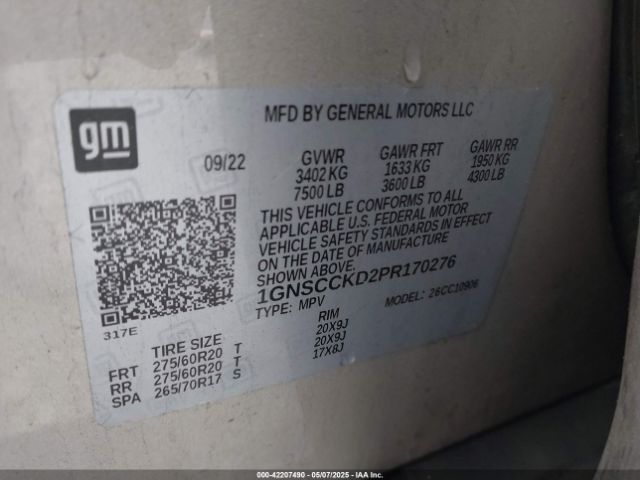 1GNSCCKD2PR170276 Chevrolet Suburban 2wd Lt