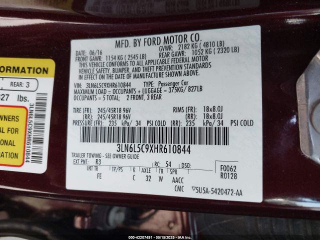 3LN6L5C9XHR610844 Lincoln MKZ SELECT
