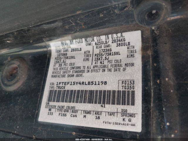 1994 FORD F150 1FTEF15Y4RLB51198 Photo 8