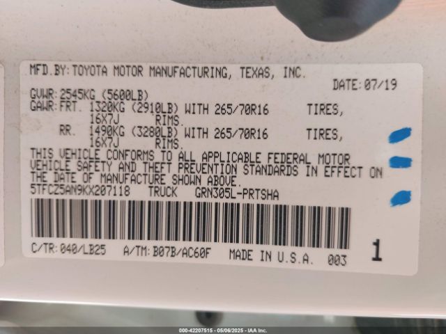 2019 TOYOTA TACOMA 5TFCZ5AN9KX207118 Photo 8