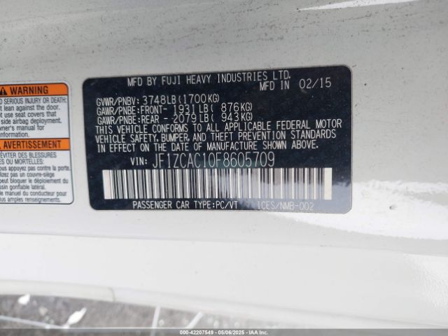 JF1ZCAC10F8605709 Subaru 2015