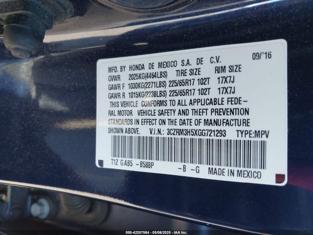 3CZRM3H5XGG721293 Honda k24w9/k24v1