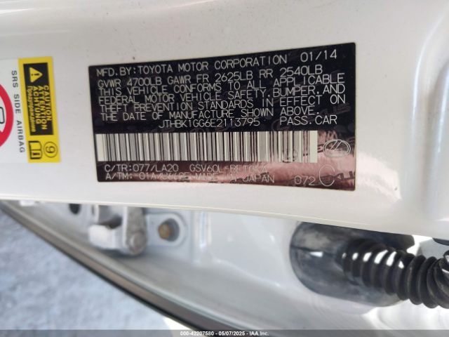 JTHBK1GG6E2113795 Lexus ES 350