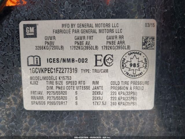 2015 CHEVROLET SILVERADO 1500 1GCVKPEC1FZ277319 Photo 8