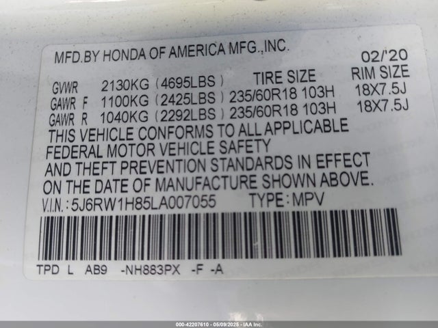 5J6RW1H85LA007055 Honda l15be