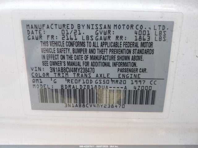 3N1AB8CV4MY238470 Nissan 2021