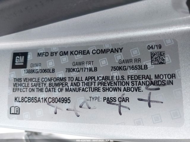 KL8CB6SA1KC804995 Chevrolet Spark Ls Cvt