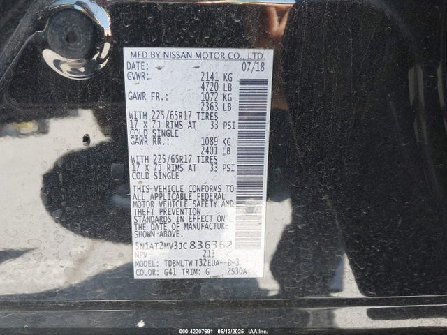 5N1AT2MV3JC836362 Nissan ROGUE SV