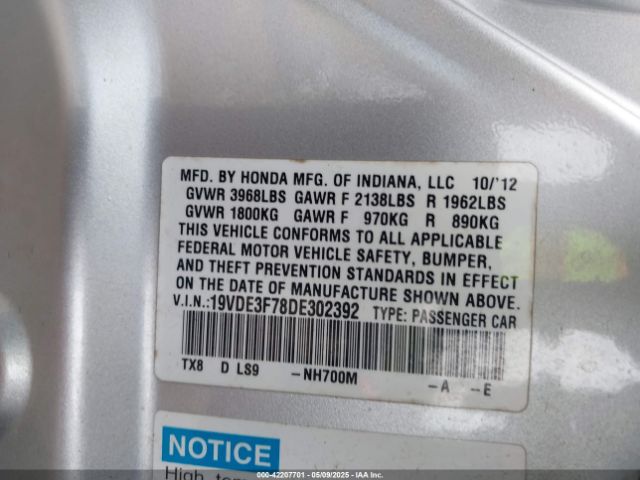 2013 ACURA ILX HYBRID 19VDE3F78DE302392 Photo 8
