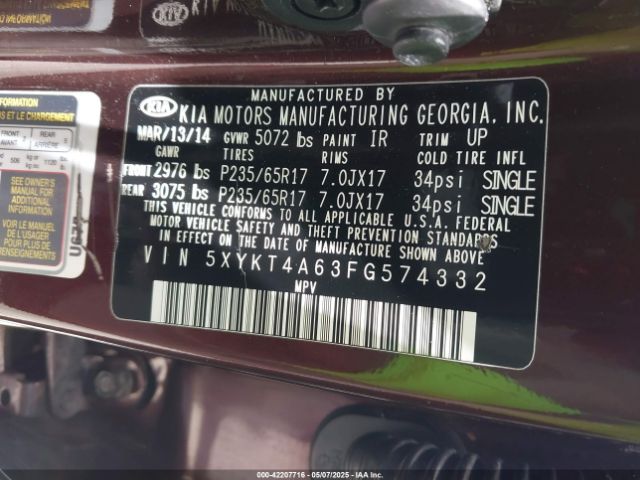 5XYKT4A63FG574332 KIA SORENTO LX