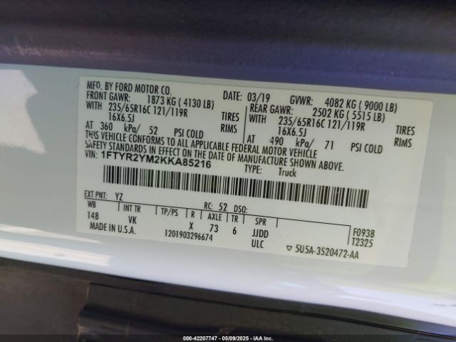 1FTYR2YM2KKA85216 Ford Transit-250