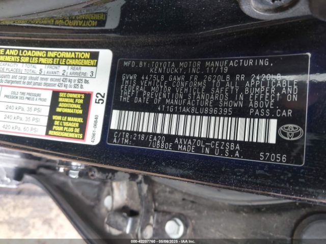 4T1G11AK8LU896395 Toyota CAMRY SE