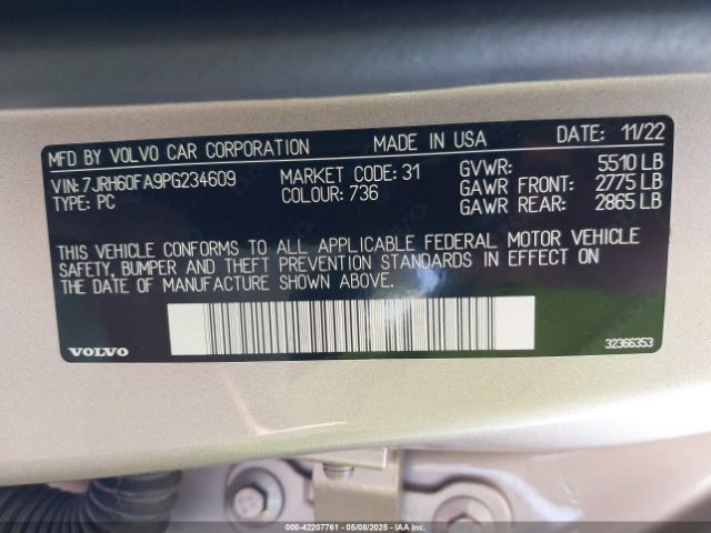2023 VOLVO S60 RECHARGE PLUG-IN HYBRID 7JRH60FA9PG234609 Photo 8
