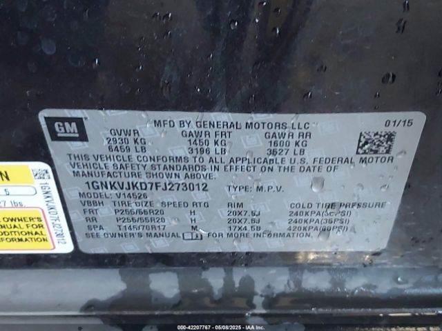 1GNKVJKD7FJ273012 Chevrolet Traverse Ltz