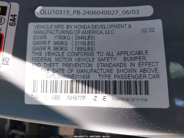 2022 HONDA CIVIC 19XFL2H89NE011438 Photo 8