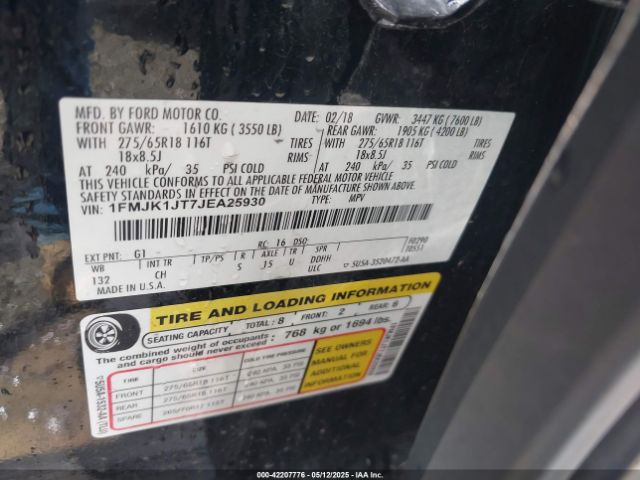 1FMJK1JT7JEA25930 Ford Expedition Max Xlt