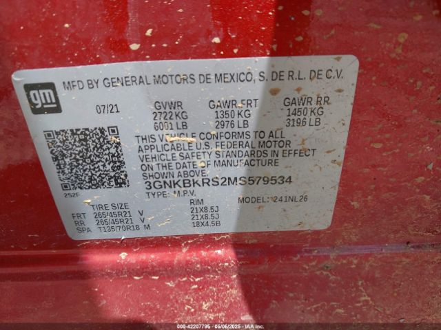 3GNKBKRS2MS579534 Chevrolet Blazer Awd Rs