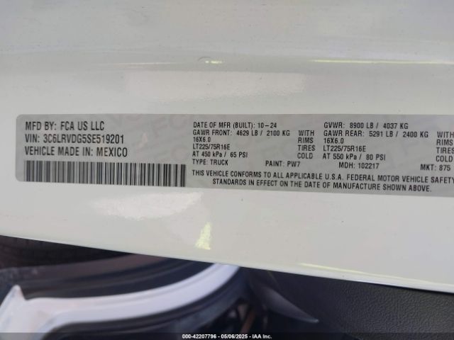 3C6LRVDG5SE519201 RAM Promaster 2500 Tradesman High Roof 159 Wb W/pass Seat
