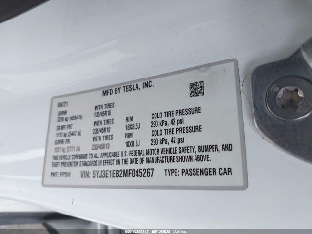 2021 TESLA MODEL 3 5YJ3E1EB2MF045267 Photo 8