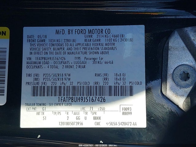 1FATP8UH9J5167426 Ford Mustang Ecoboost Premium