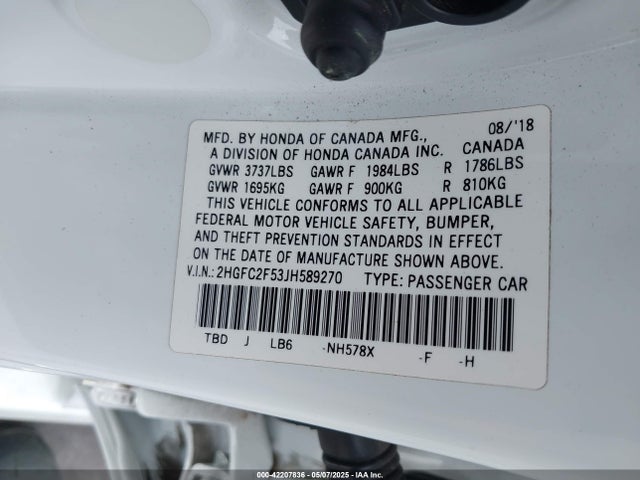 2HGFC2F53JH589270 Honda Civic Lx