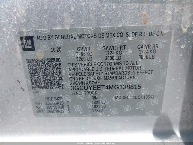 3GCUYEET4MG138815 Chevrolet lm2 - cri, vgt, alum