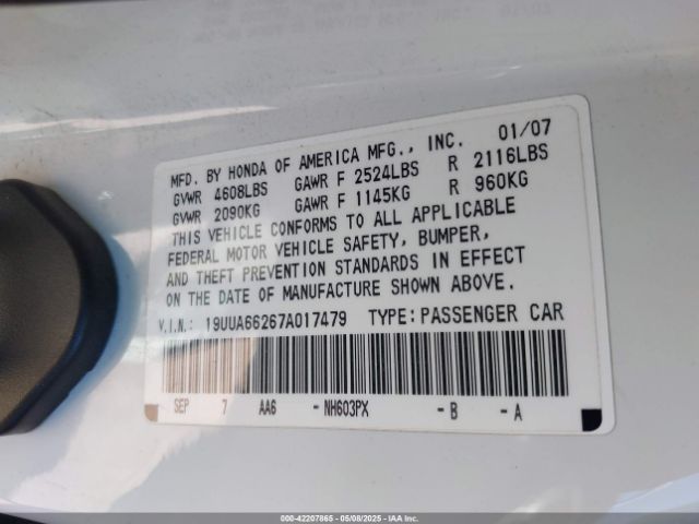 2007 ACURA TL 19UUA66267A017479 Photo 8