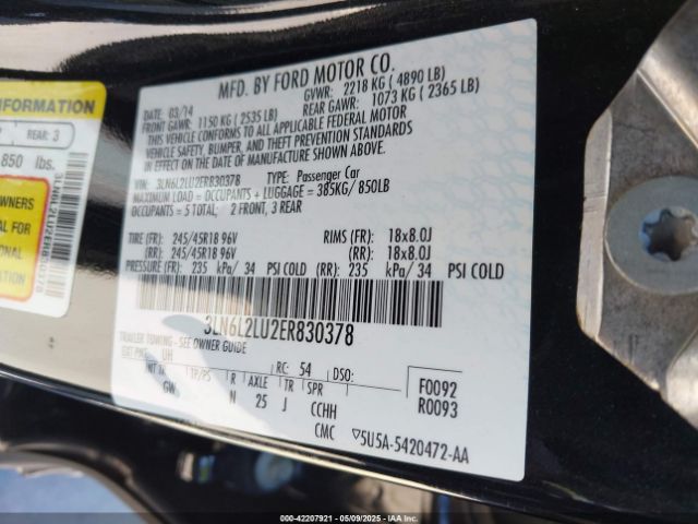 3LN6L2LU2ER830378 Lincoln MKZ HYBRID